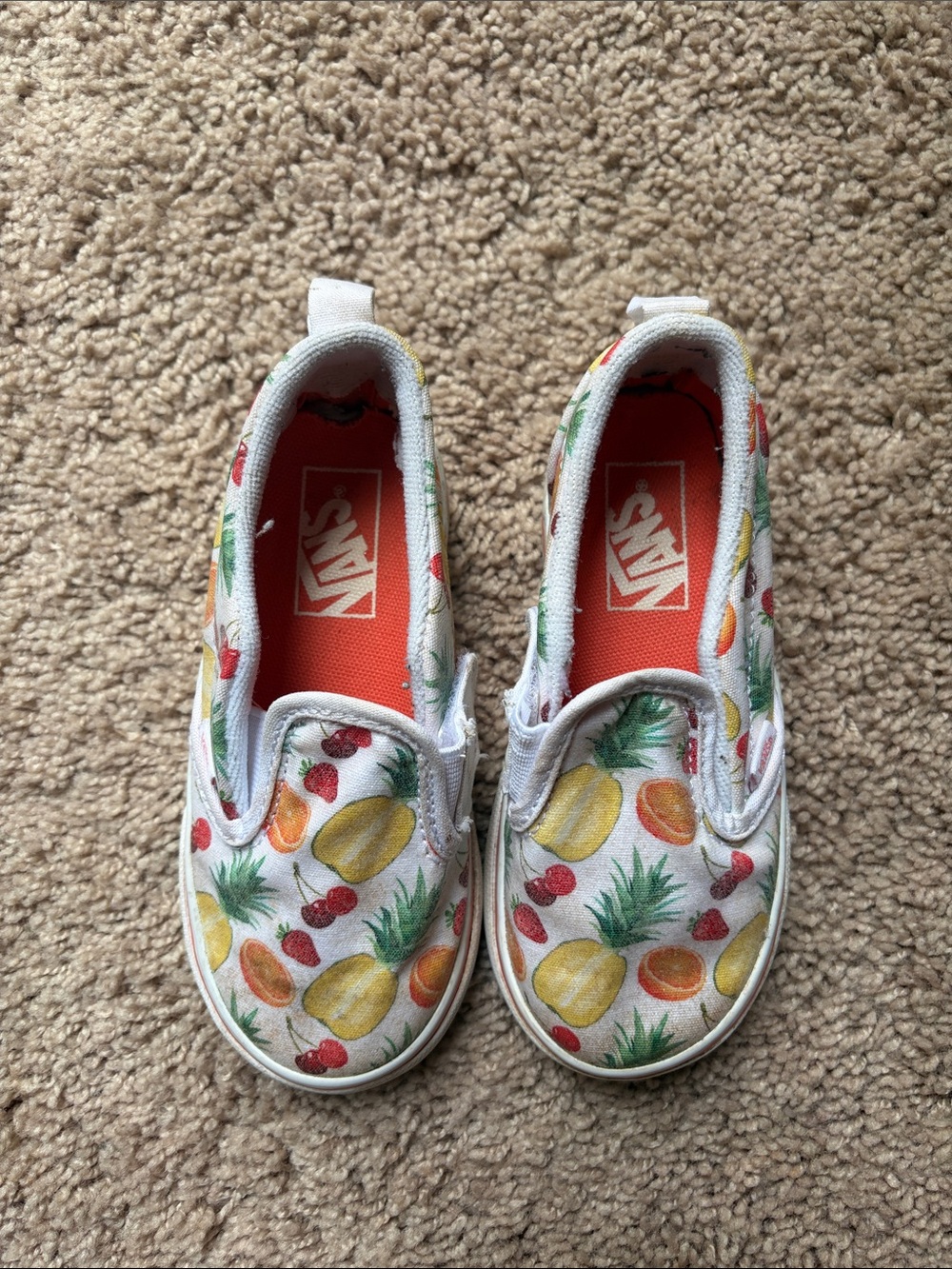 Vans Kids White Slip-On Sneakers with Fruit Print